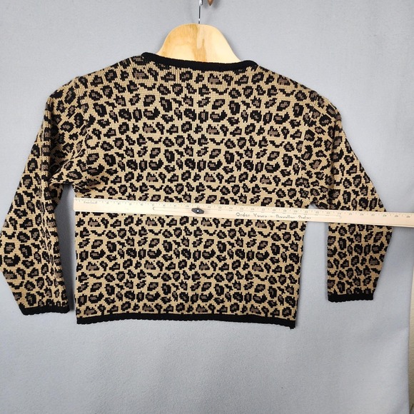 Vintage Tally-Ho Sweater Womens Large Leopard Print Cardigan Button Front 90s - Picture 9 of 11